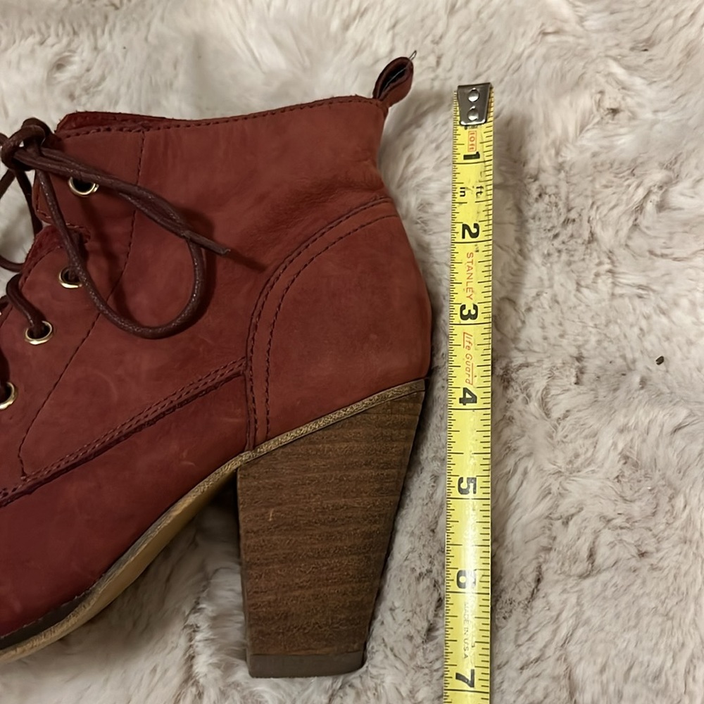 Steve Madden Pennylane Suede Lace Pointy Light Red Heeled Granny Ankle Boots 8 - Picture 12 of 15